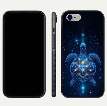 Crimson Blue Turtle Glass Case for iPhone 16 Pro dual-view layout displaying ocean tones and HD finish