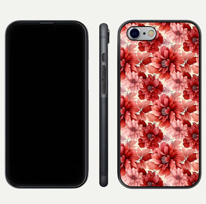 Crimson Love Petals Glass Case for iPhone 16 Pro dual-view layout displaying floral charm and curved glass