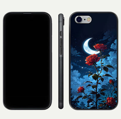Crimson Rose Moon Glass Case for iPhone 16 Pro dual-view layout displaying red tones and soft gloss