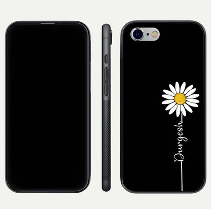 Custom Name White Flower Glass Case for iPhone 16 Pro dual-view layout showing elegant floral tone and curved edge finish