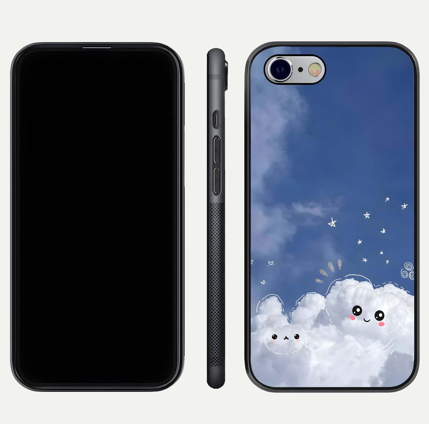 Cute Blossom Cloud Glass Case for iPhone 16 Pro dual-view layout displaying cute floral clouds and polished edge