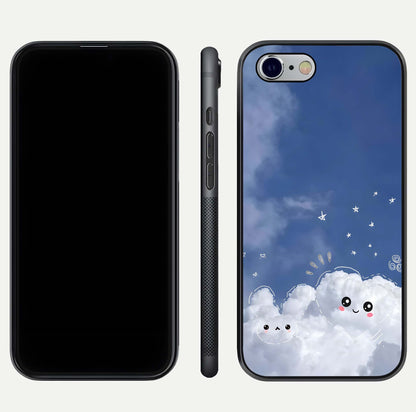 Cute Blossom Cloud Glass Case for iPhone 16 Pro dual-view layout displaying cute floral clouds and polished edge