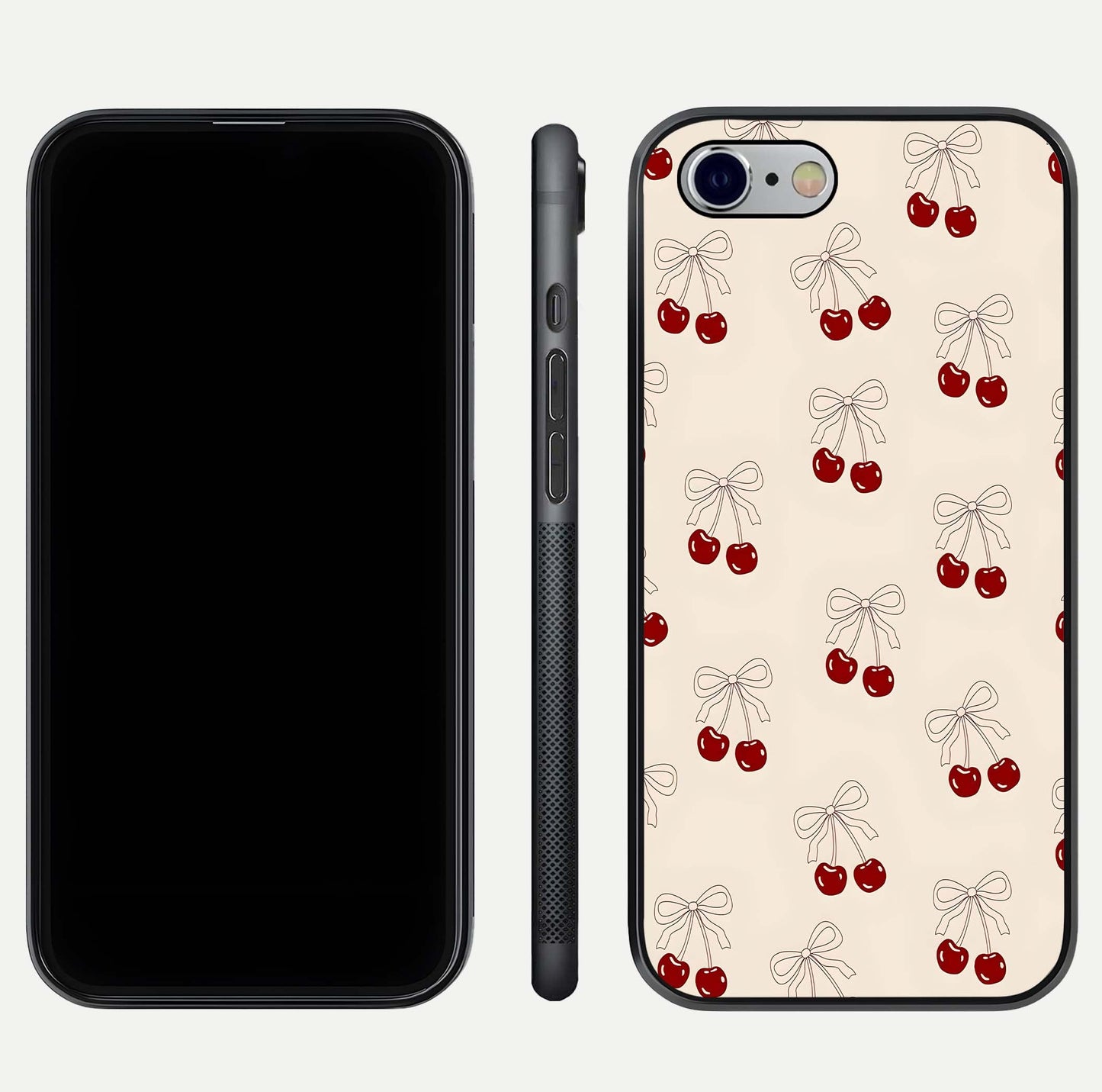 Cute Cherry Pattern Glass Case for iPhone 16 Pro dual-view layout displaying aesthetic fruit print and smooth edges