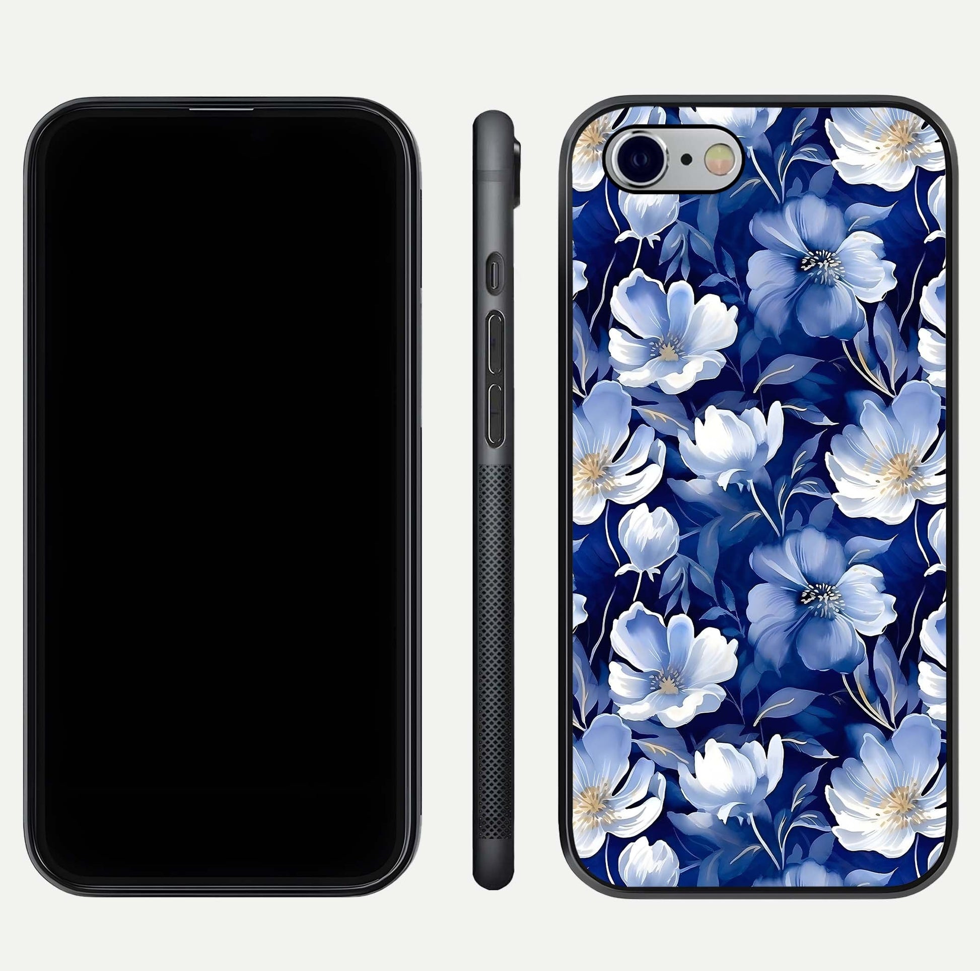 Cute Floral Patterns Glass Case for iPhone 16 Pro dual-view layout displaying HD floral print and curved edges