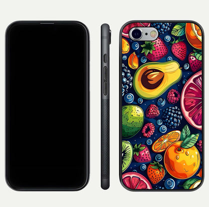 Cute Fruits Art Glass Case for iPhone 16 Pro dual-view layout displaying playful tones and curved design