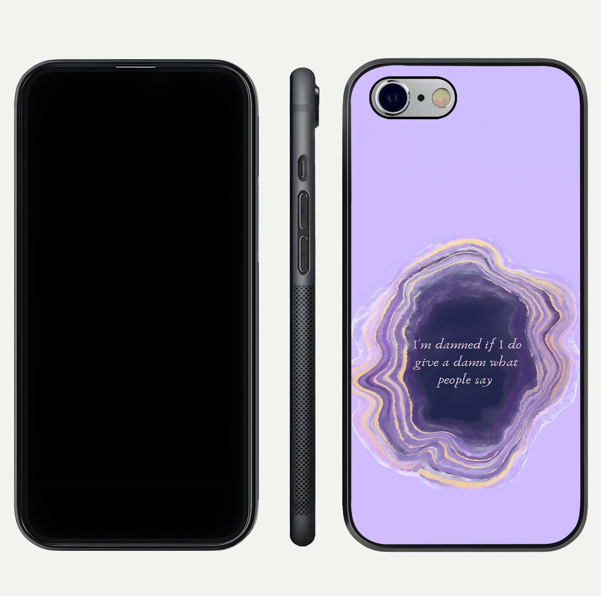 Damned People Quote Glass Case for iPhone 16 Pro dual-view layout displaying modern print and glass clarity