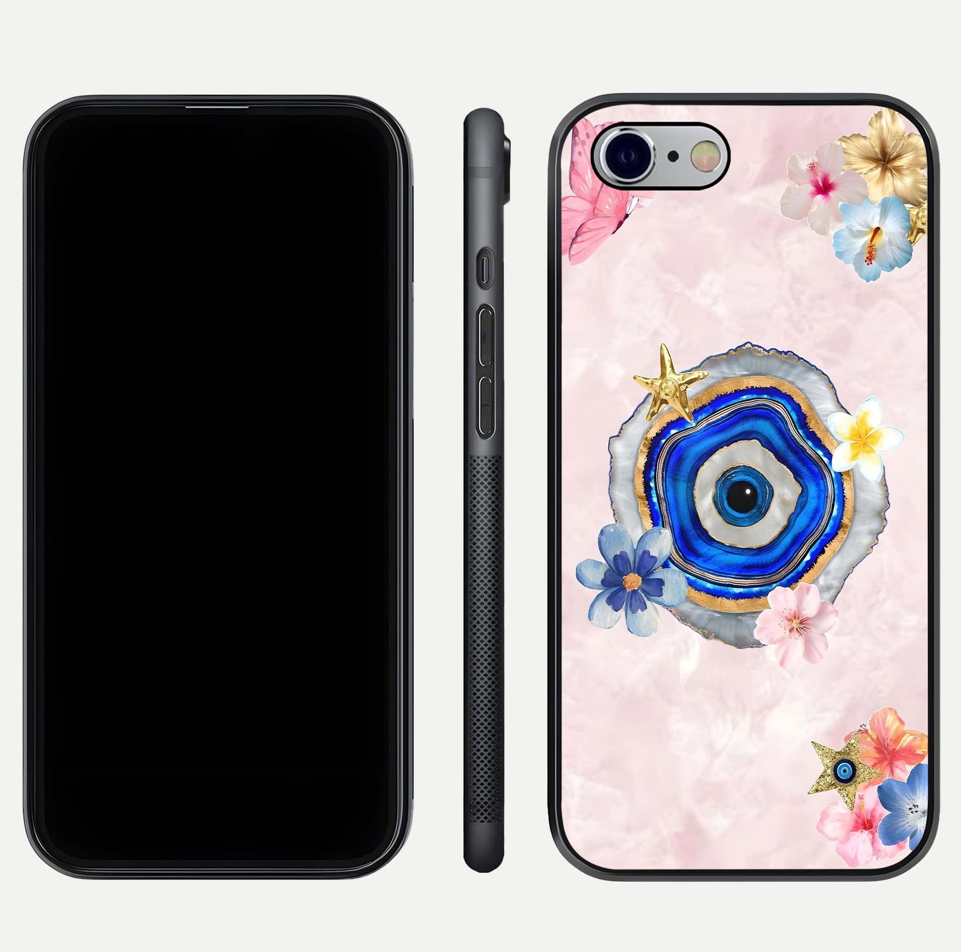 Divine Aura Bloom Glass Case for iPhone 16 Pro dual-view layout displaying divine color tones and smooth edges