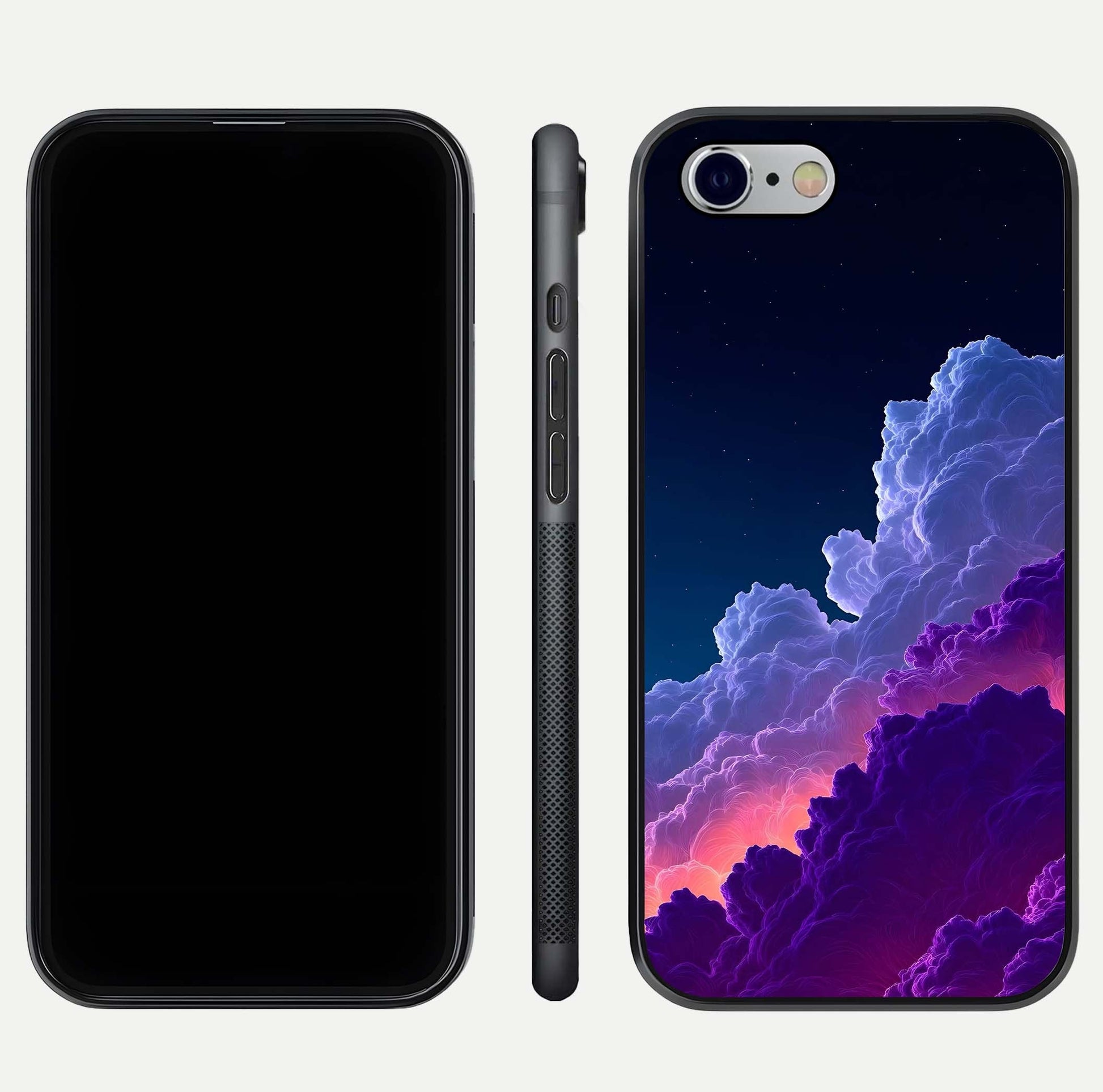 Dreamy Cloud Skies Glass Case for iPhone 16 Pro dual-view layout displaying calm sky art and smooth curve