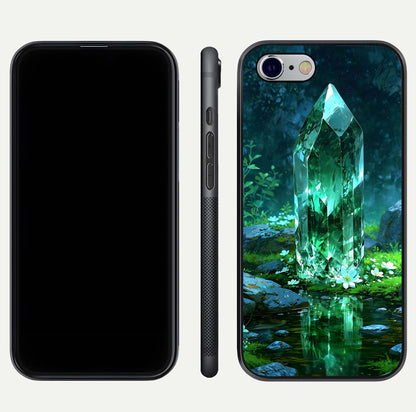 Emerald Light Crystal Glass Case for iPhone 16 Pro dual-view layout displaying gem-like tones and polished edge