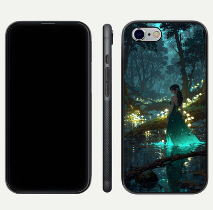 Enchanted Forest Glow Glass Case for iPhone 16 Pro dual-view layout displaying green tones and smooth glass