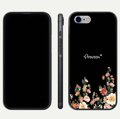 Floral Design Personalized Custom Name Glass Case for iPhone 16 Pro dual-view layout displaying artistic tones and curved finish
