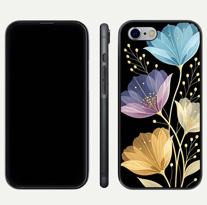 Flower Bloom Glow Glass Case for iPhone 16 Pro dual-view layout displaying petal tones and curved glass edge