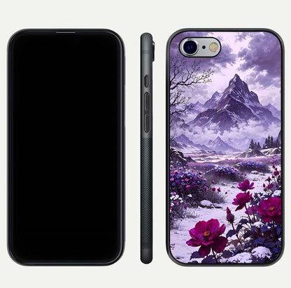 Flower Mountain View Glass Case for iPhone 16 Pro dual-view layout displaying scenic tones and curved glass finish