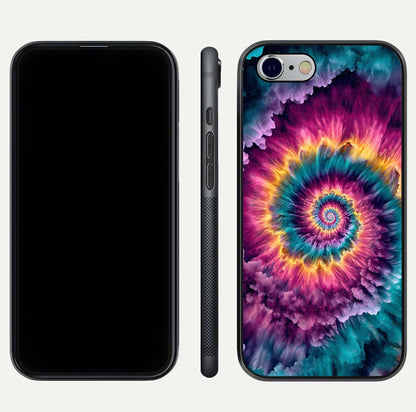 Galactic Spiral Burst Glass Case for iPhone 16 Pro front and back view layout highlighting cosmic swirl and curved edges