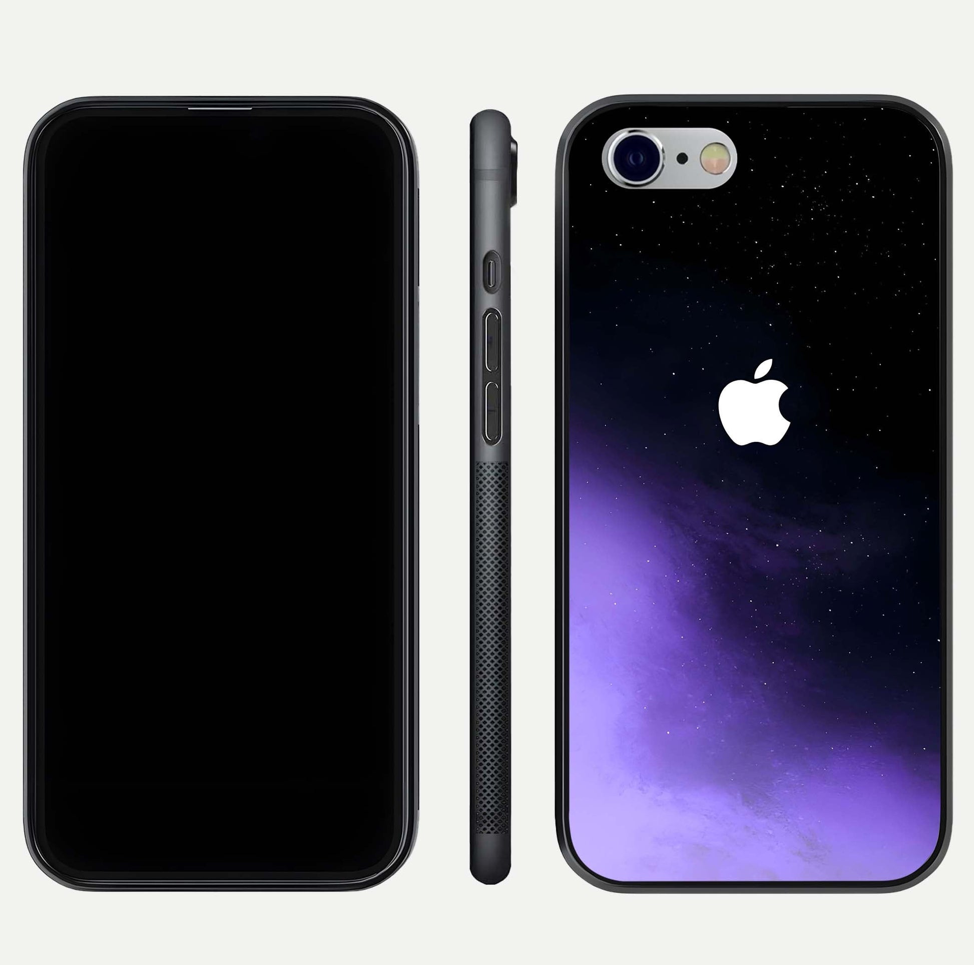 Galaxy Apple Aura Glass Case for iPhone 16 Pro front and back view layout displaying cosmic tones and premium curved glass edges