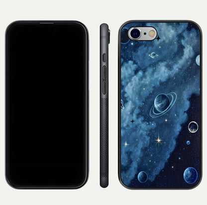 Galaxy Dream Space Glass Case for iPhone 16 Pro front and back view layout showing deep-space tones and curved edges