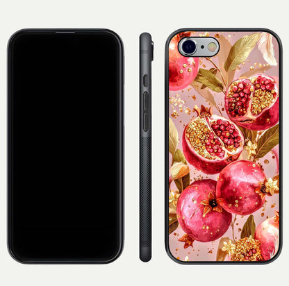 Golden Bloom Glow Glass Case for iPhone 16 Pro front and back view layout highlighting luxury floral pattern and curved edges