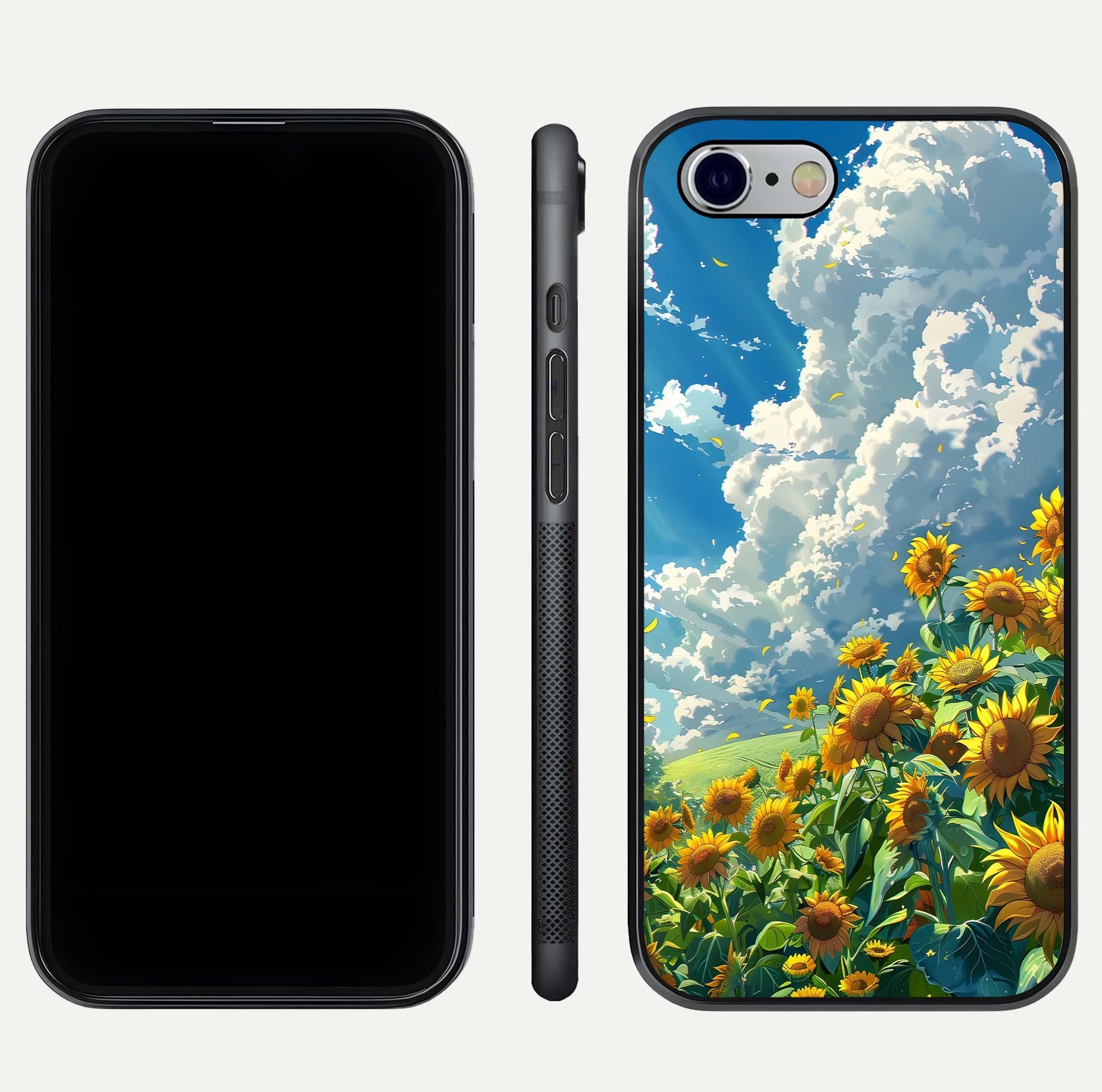 Golden Sun Glory Glass Case for iPhone 16 Pro front and back view layout displaying bright golden tones and curved edges