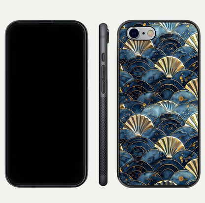 Golden Wave Luxe Glass Case for iPhone 16 Pro front and back view layout highlighting fluid gold design and curved glass