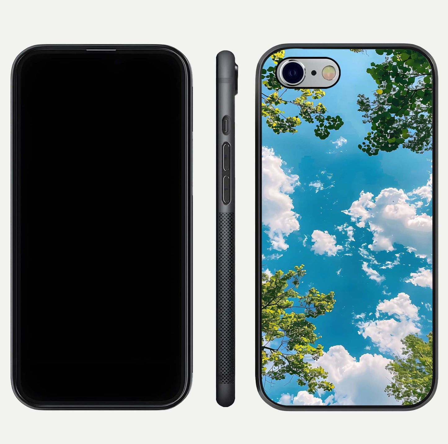 Greenery Sky Glass Case for iPhone 16 Pro front and back view layout displaying scenic green-blue gradient and curved edges