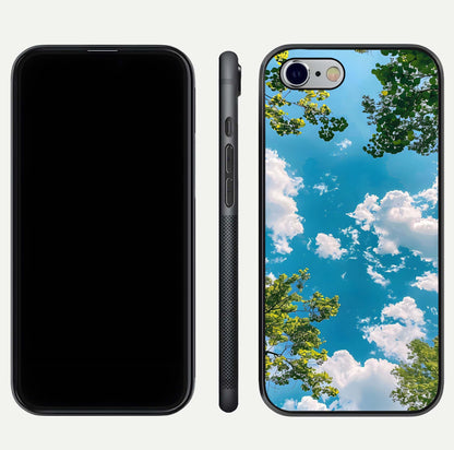 Greenery Sky Glass Case for iPhone 16 Pro front and back view layout displaying scenic green-blue gradient and curved edges