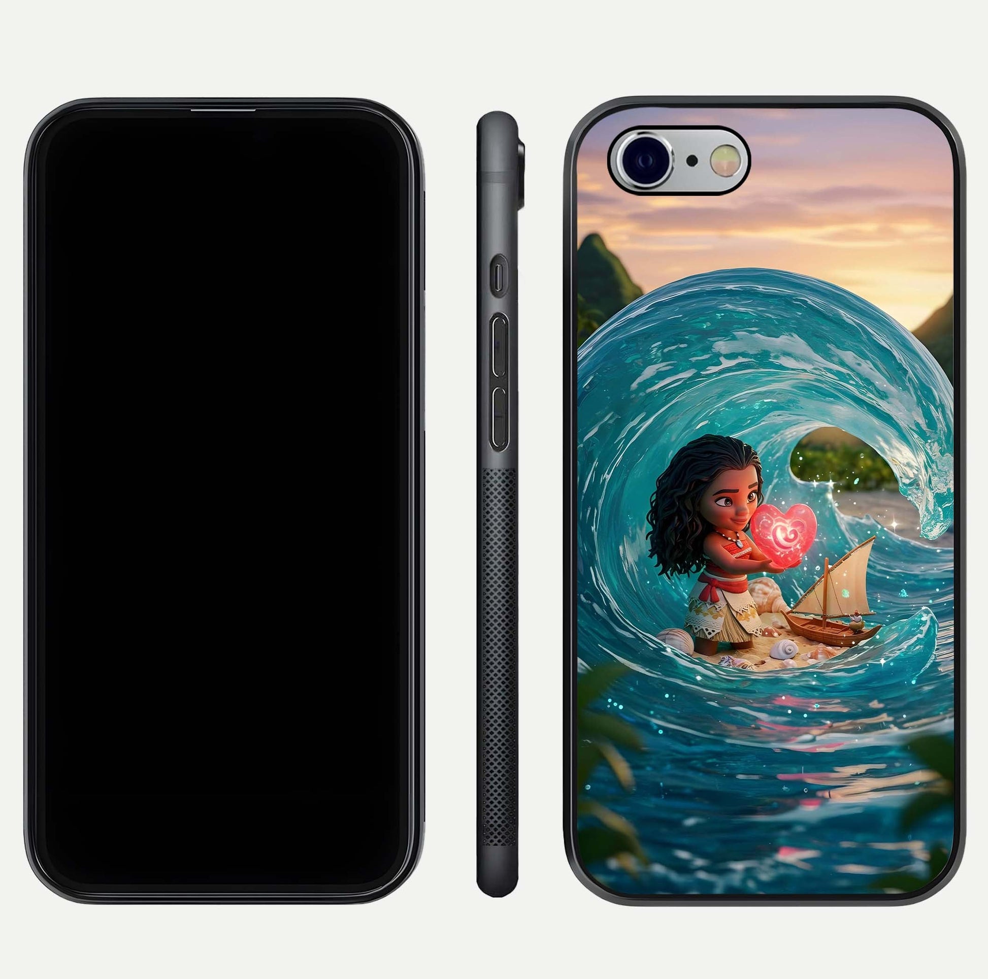 Heart of Ocean Glass Case for iPhone 16 Pro front and back view layout highlighting sea-themed art and curved glass edges