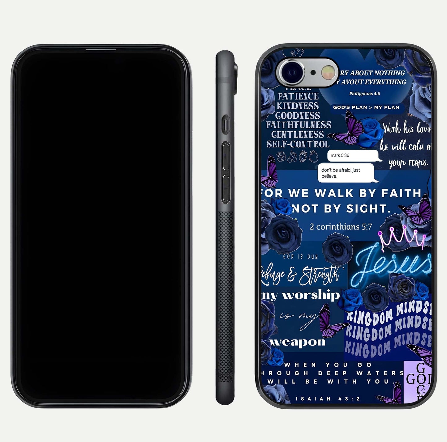 Kingdom Faith Glow Glass Case for iPhone 16 Pro front and back view layout highlighting radiant spiritual design