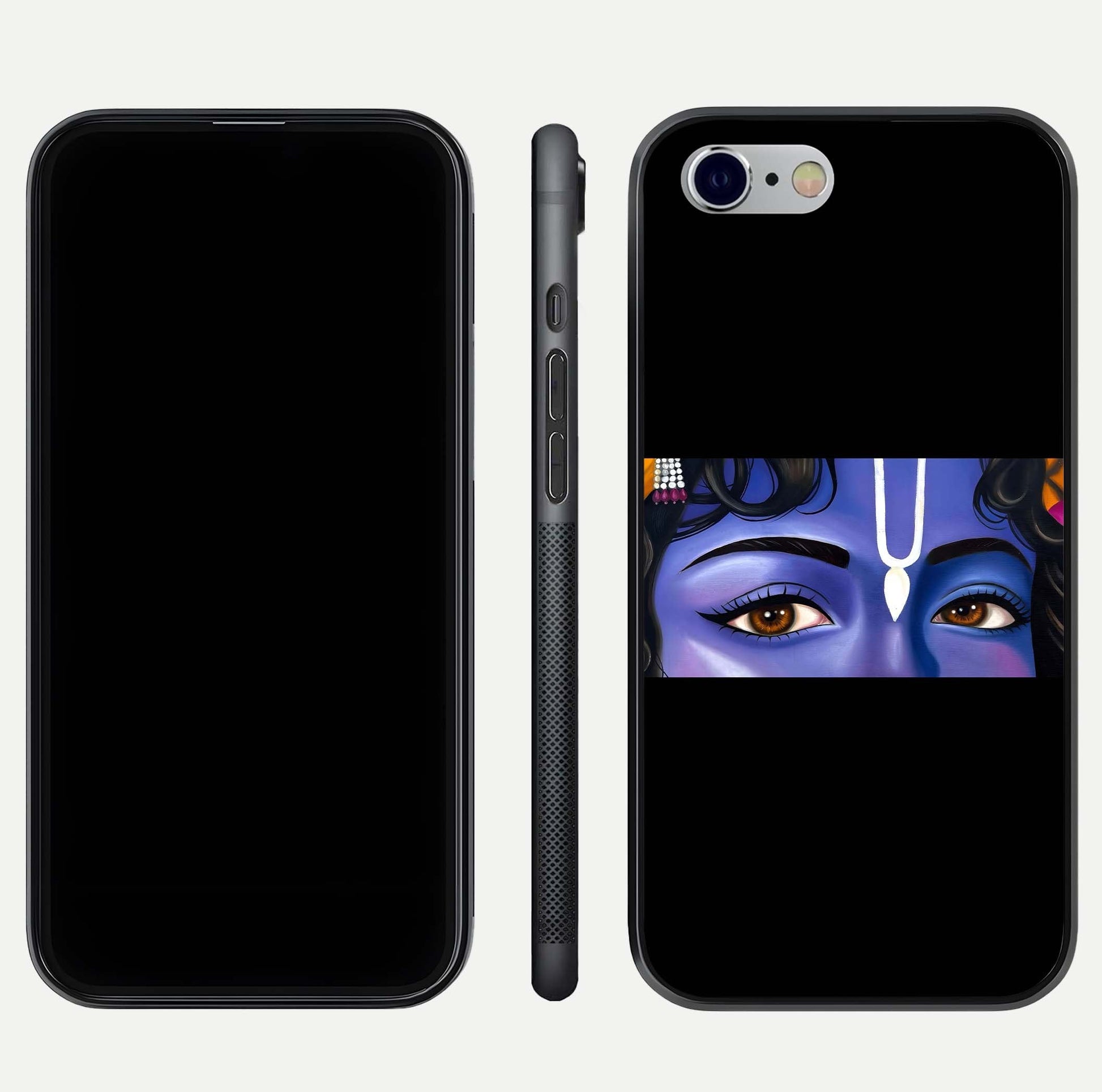 Krishna Eye Glass Case for iPhone 16 Pro front and back view layout highlighting detailed spiritual motif