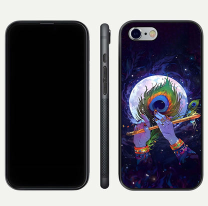 Krishna Hands Art Glass Case for iPhone 16 Pro front and back view layout displaying soft edges and spiritual tones