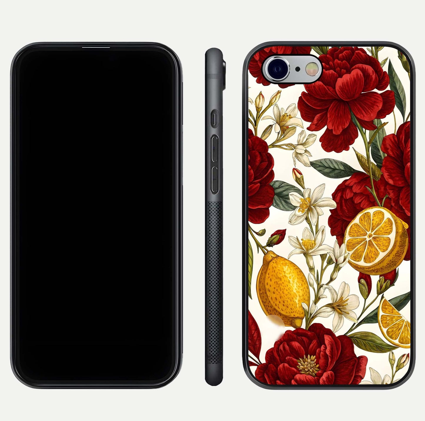 Lemon Rose Charm Glass Case for iPhone 16 Pro front & back layout highlighting soft yellow tones and curved edges