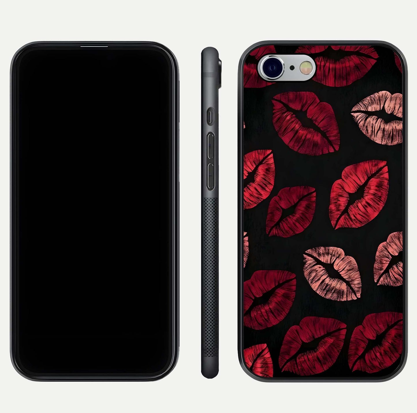 Midnight Kiss Love Glass Case for iPhone 16 Pro front & back view layout showing romantic theme and smooth curves