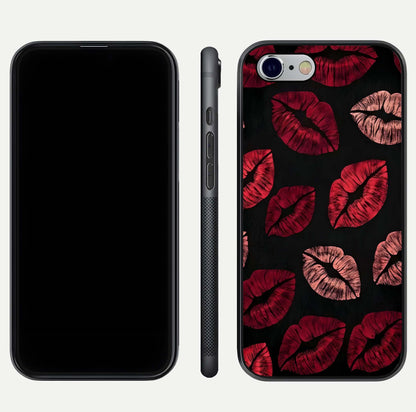 Midnight Kiss Love Glass Case for iPhone 16 Pro front & back view layout showing romantic theme and smooth curves