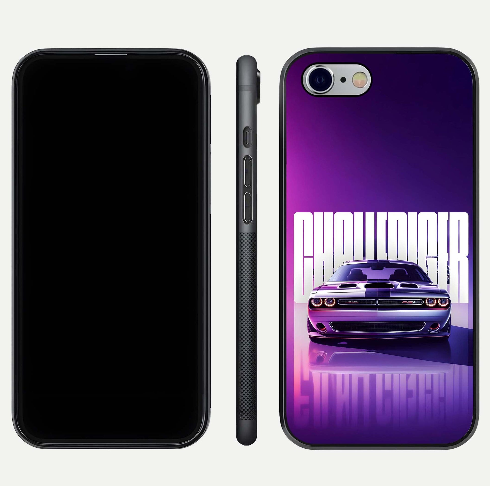 Midnight Muscle Ride Glass Case for iPhone 16 Pro front & back layout with dark automotive tones and edges