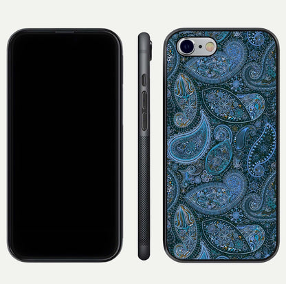 Midnight Paisley Glow Glass Case for iPhone 16 Pro front & back layout highlighting elegant edge finish