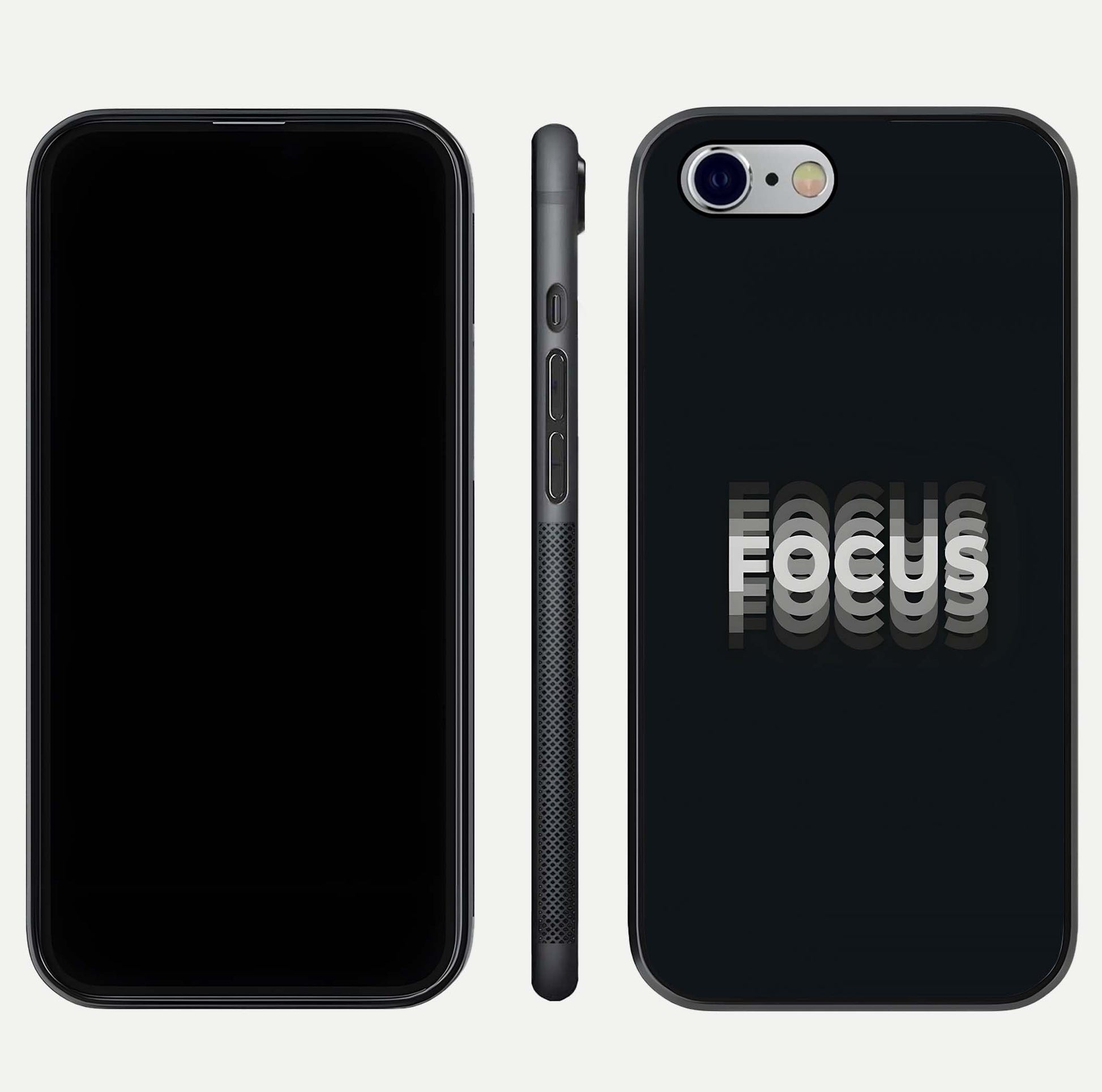Mono Focus Vision Glass Case for iPhone 16 Pro front & back layout showing clean focus lines and curved edges