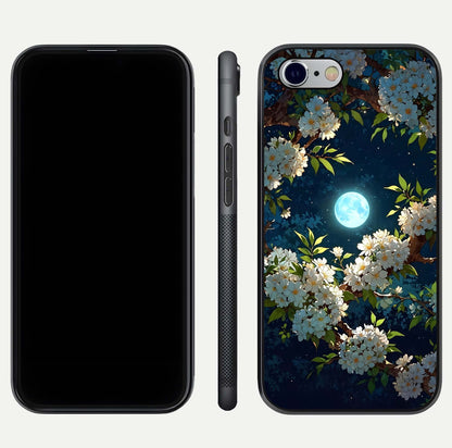 Moonlit Blossom Dream Glass Case for iPhone 16 Pro front & back layout highlighting moonlit tones and edges
