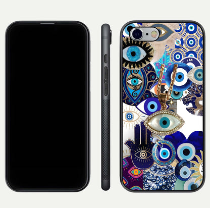 Mystic Charm Eye Glass Case for iPhone 16 Pro front & back layout highlighting spiritual design and edges