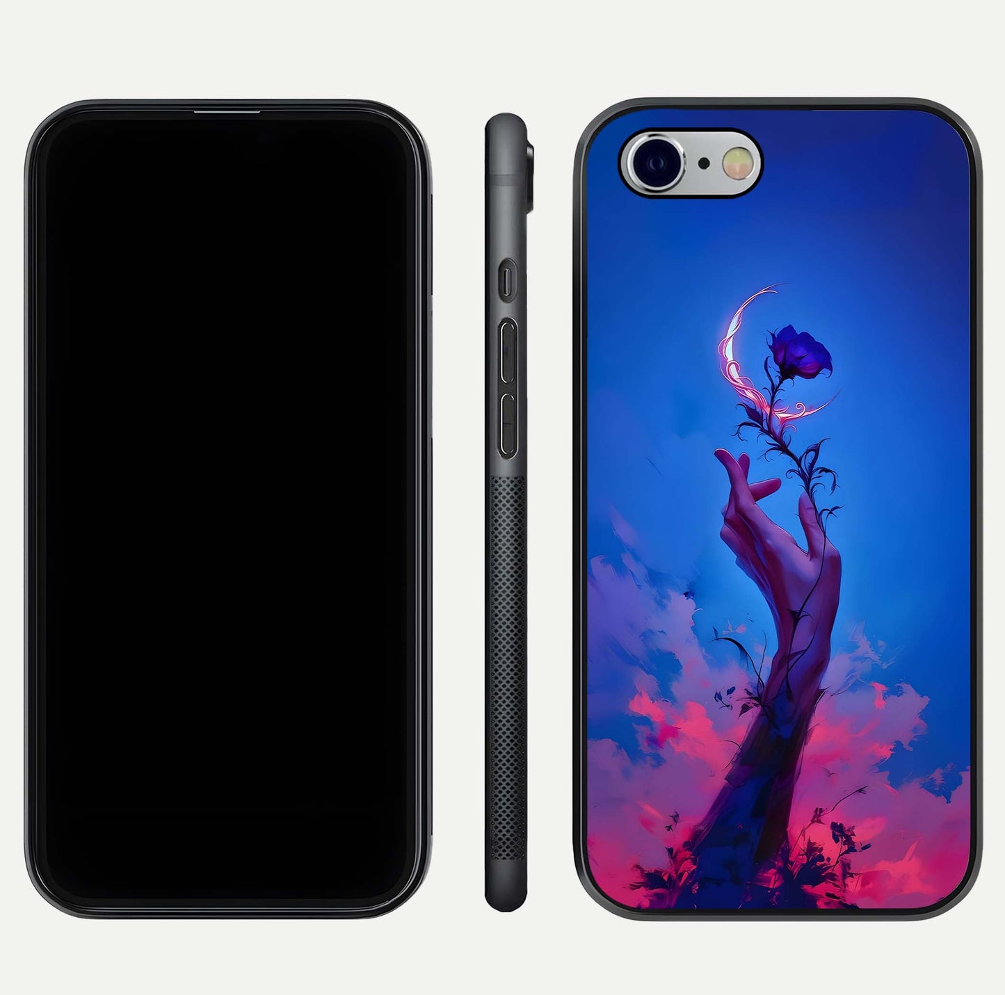 Mystic Hand Glass Case for iPhone 16 Pro front & back layout highlighting mystic design and smooth edges