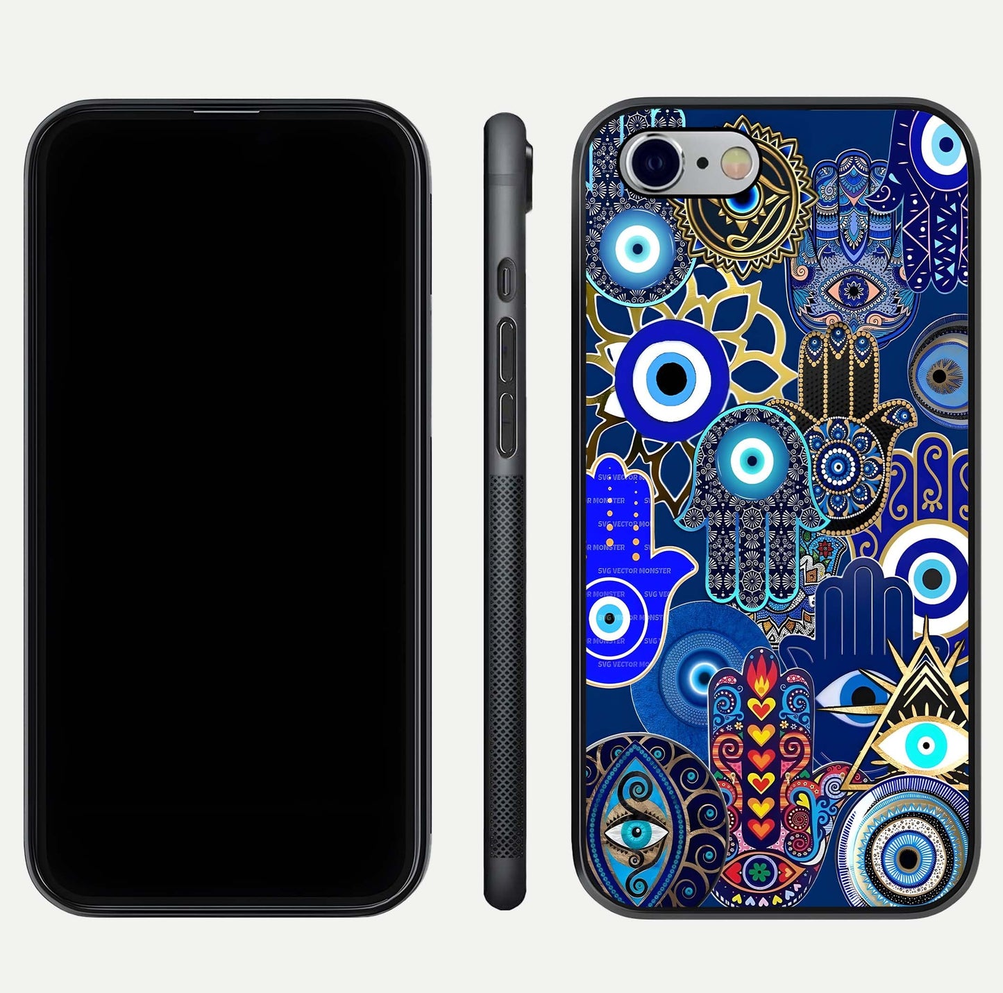 Mystic Palm Guard Glass Case for iPhone 16 Pro front & back layout highlighting spiritual art and edge finish