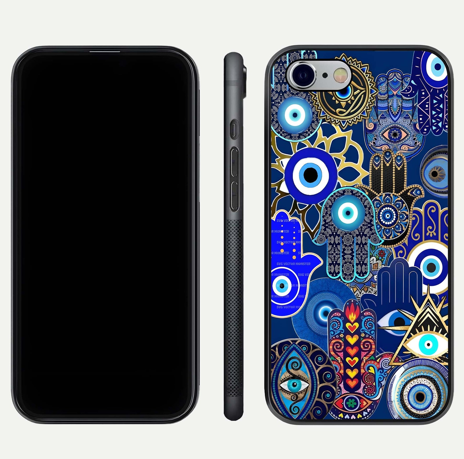 Mystic Palm Guard Glass Case for iPhone 16 Pro front & back layout highlighting spiritual art and edge finish