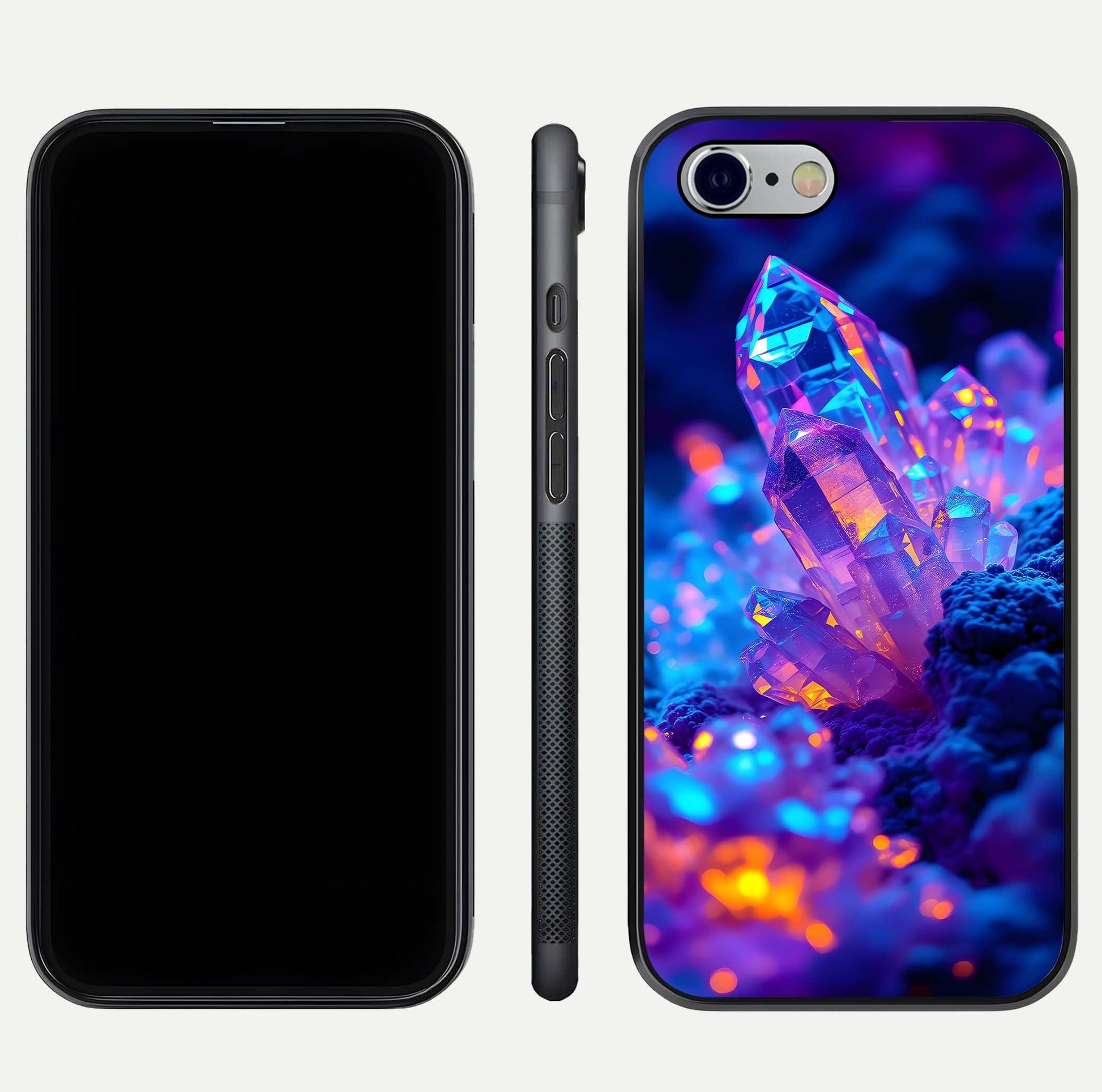 Neon Aura Shards Glass Case for iPhone 16 Pro front & back layout showing vivid tones and edge finish