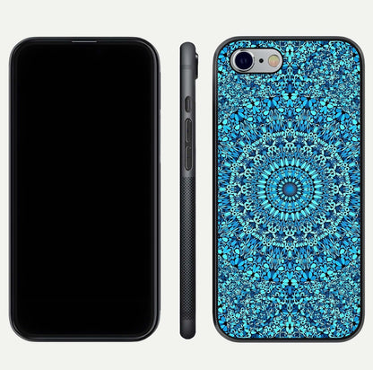 Ocean Bloom Mandala Glass Case for iPhone 16 Pro front & back layout showing ocean tone design and edges