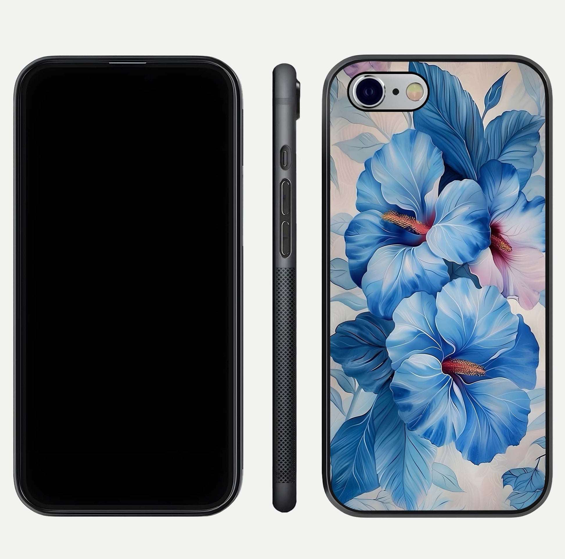 Ocean Hibiscus Grace Glass Case for iPhone 16 Pro front & back layout showing vibrant oceanic tones and curves