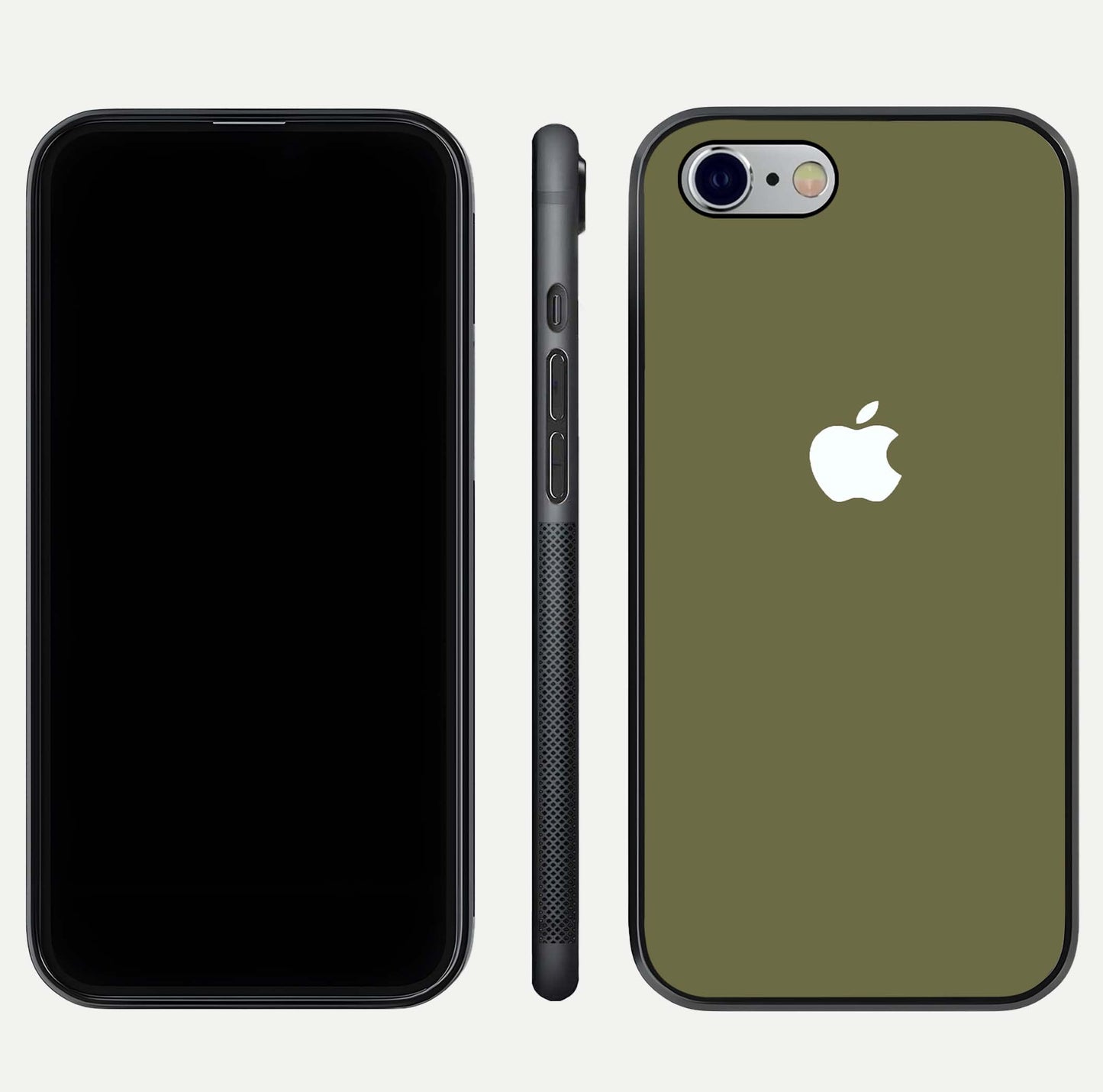 Olive Matte Essence Glass Case for iPhone 16 Pro front & back layout highlighting simple design and clean edges
