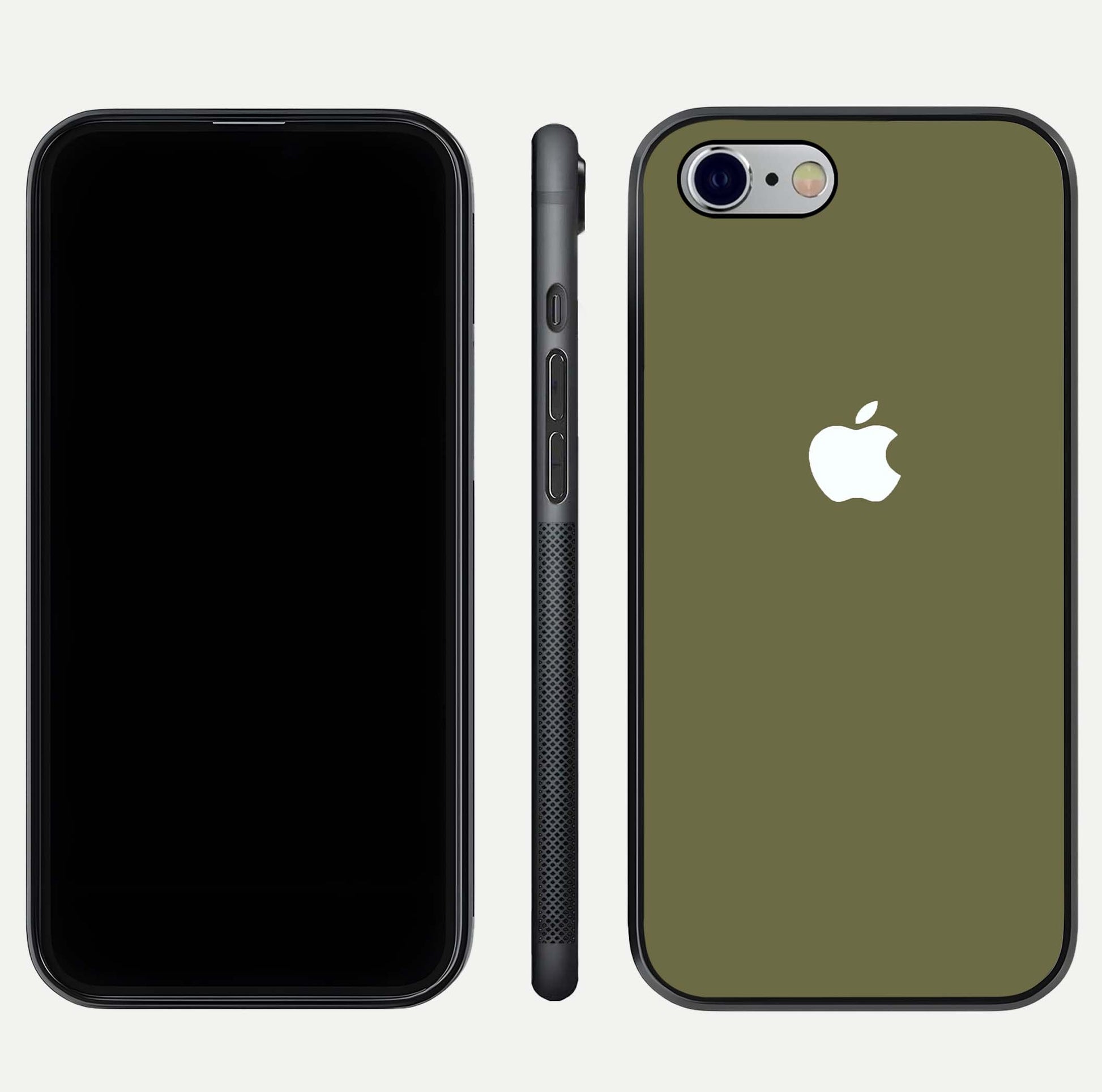 Olive Matte Essence Glass Case for iPhone 16 Pro front & back layout highlighting simple design and clean edges