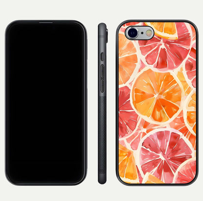 Orange Fruits Pattern Glass Case for iPhone 16 Pro front & back layout highlighting bright colors and clean edges