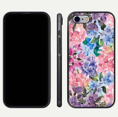 Pastel Floral Mix Glass Case for iPhone 16 Pro front & back layout showing gentle tones and elegant edges