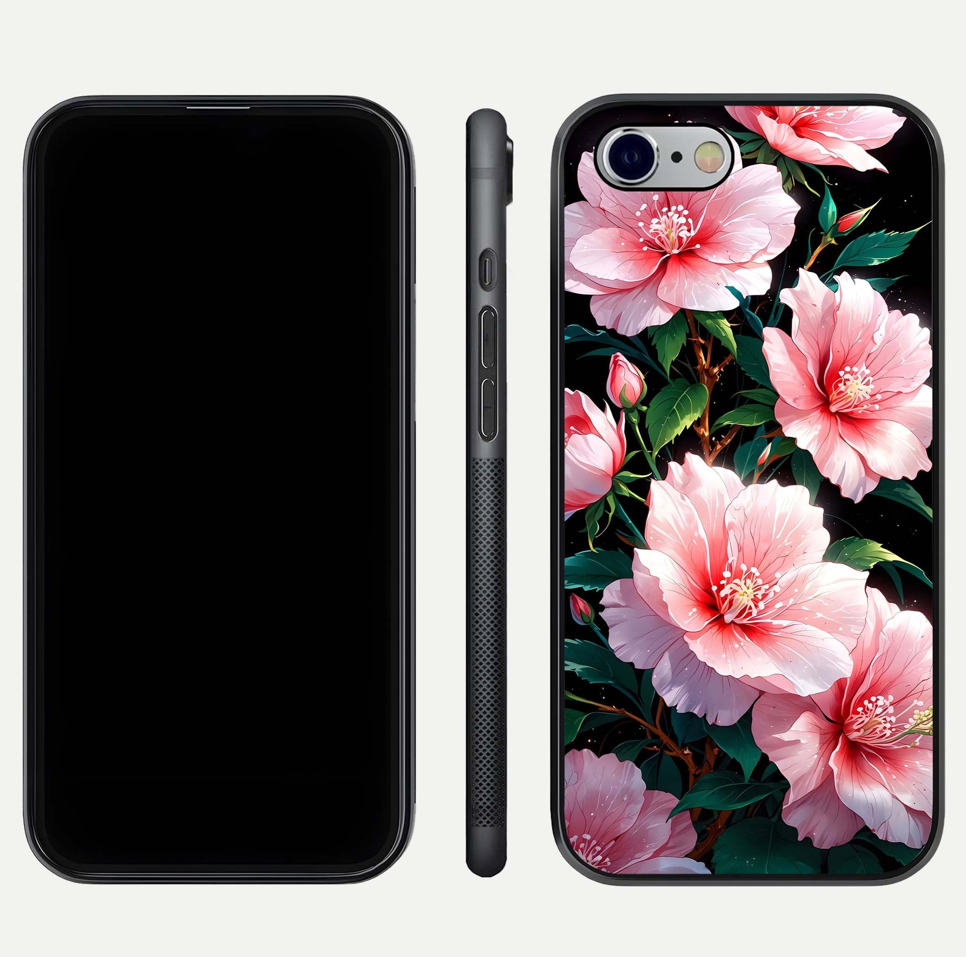 Peach Flower Glass Case for iPhone 16 Pro front & back layout showing elegant floral tones and smooth edges