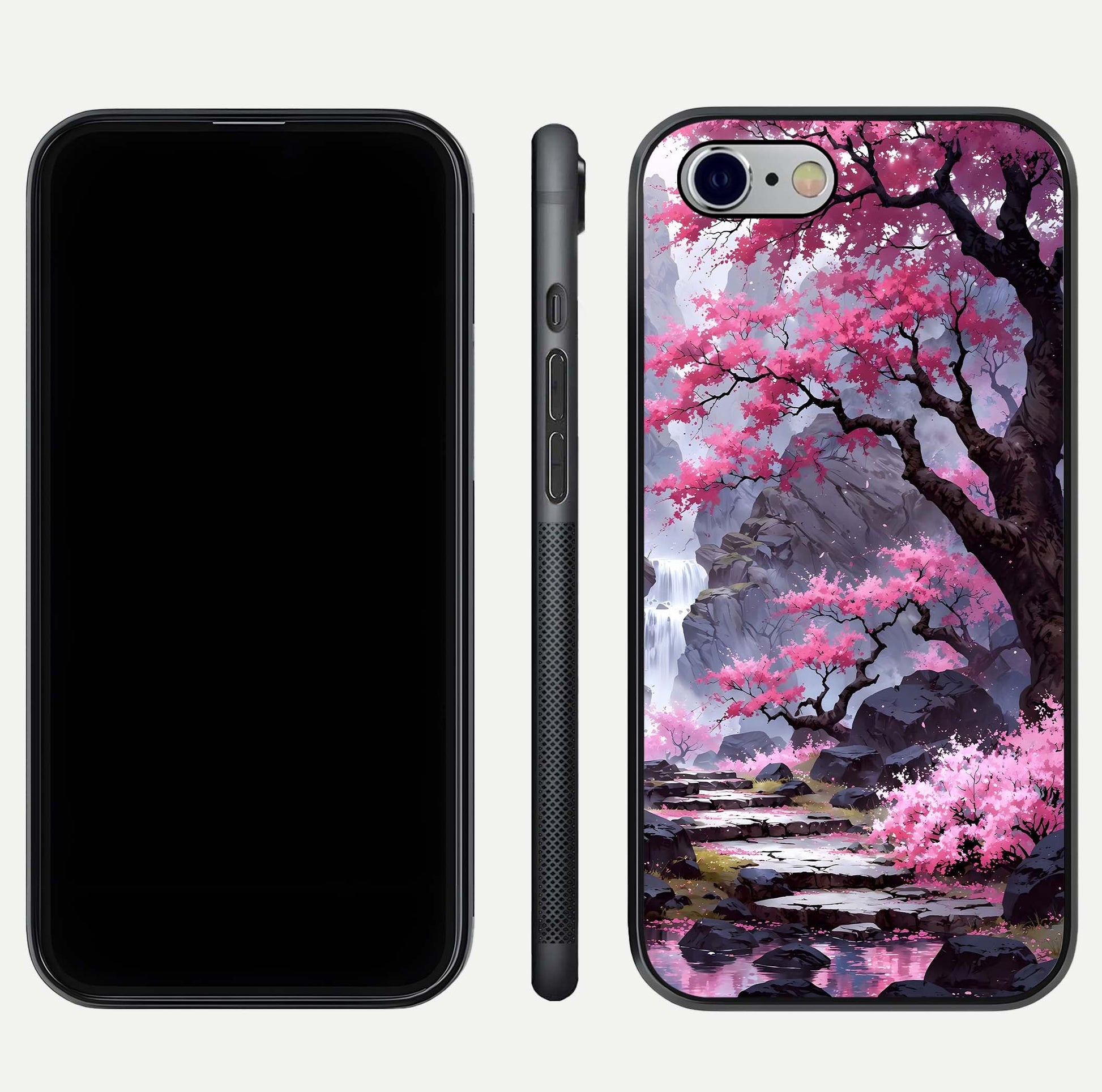 Pinkish Scenery Glass Case for iPhone 16 Pro front & back layout showing landscape art and curved edge finish