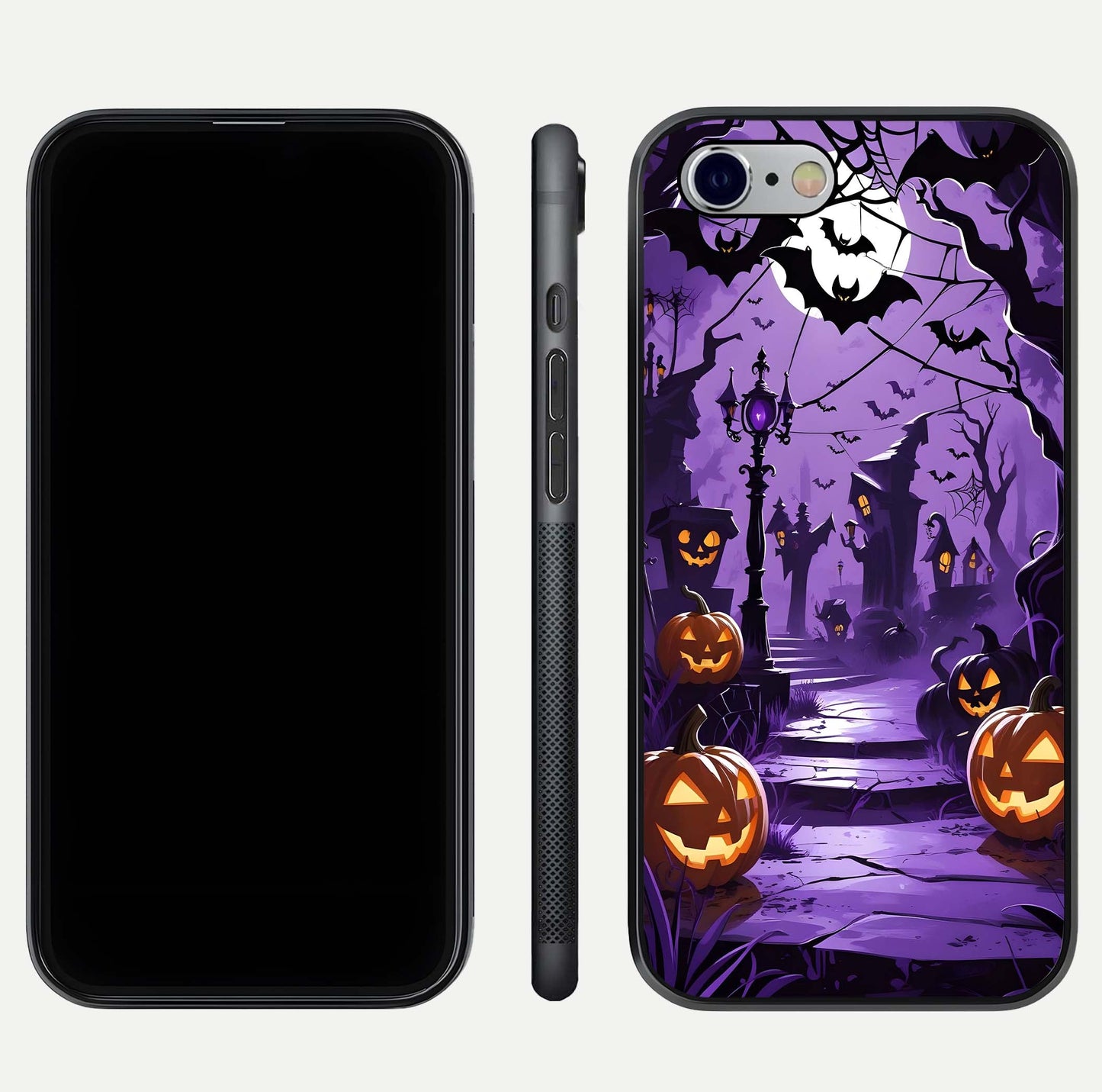Pumpkin Patch Halloween Glass Case for iPhone 16 Pro front & back layout showing festive Halloween print